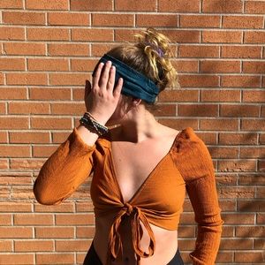 Burnt Orange Tie-Up Cropped Blouse